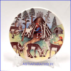 ARABIA, Poromies kes�ll�  nro.39 sein�lautanen. Design: Andreas Alariesto,1980-luku.Mitat Halkaisija n. 12 cm, 1kpl, 25�/kpl,( Tuote nro 122A )