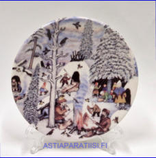 ARABIA, Lappalaiset nuotiolla. nro.46 sein�lautanen. Design: Andreas Alariesto,1980-luku.Mitat Halkaisija n. 12 cm, 0kpl, ( Tuote nro 129A )