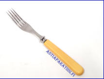 FISKARS,"Luup��" Ruokahaarukka Ter�st�, ja beigen/valkoisen v�rist� luuta/bakeliittia,pituus n. 18,8 cm, 5 kpl, 12 �/ kpl,( Tuote nro 344AT )