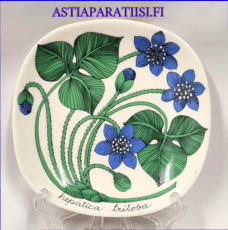 ARABIA,Sein�lautanen " Sinivuokko" hepatica triloba, Botanica,Design:Esteri Tomula,Valmistettu 1978-79-luku,Korkeus n. 12 cm, leveys n. 12 cm,1 kpl,64 � /kpl ( Tuote nro / Item #116E )