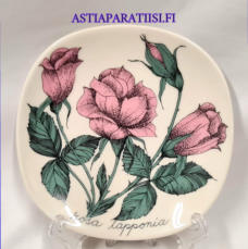 ARABIA,Sein�lautanen " Rosa lapponia " vaaleanpunainen tertturuusu, Botanica,Design:Esteri Tomula,Valmistettu 1986-luku,Korkeus n. 12 cm, leveys n. 12 cm,1 kpl,48 � /kpl ( Tuote nro / Item #124E )