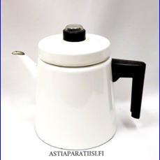 FINEL EMALI,'Pehtoori' kahvipannu,valkoinen noin 1,5 Ltr,Design:Antti Nurmesniemi,suunniteltu 1957,Korkeus n.19 cm, 1 kpl,199�,( Tuote nro / Item #103N )