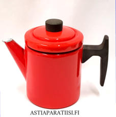 FINEL EMALI,Pikku-Pehtoori kahvipannu,punainen,Design:Antti Nurmesniemi,suunniteltu 1957,Kuntokuvaus  k�yt�n j�lki�,Korkeus n.16 cm, 0 kpl, ( Tuote nro / Item #113N )