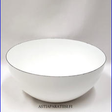 FINEL EMALI,Valkoinen emali salaattikulho,Design:Kaj Franck,Tuotannossa 1959 luku,Kuntokuvaus k�yt�n j�lki�,Halkaisija n. 24 cm,Korkeus n.10,5 cm, 2 kpl, 65� /kpl ( Tuote nro / Item #127N )