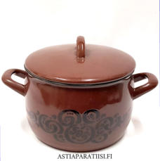 FINEL EMALI, Orient ruskea  emaloitu ter�skattila,Design: Raija Uosikkinen,huippukuntoinen, Suunniteltu 1970 - 1979,Halkaisija n.17cm,Korkeus n.5 cm,1 kpl,68 � /kpl ( Tuote nro / Item #173N)