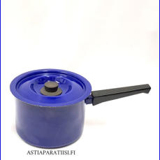 FINEL EMALI, Tummansininen keittokasari, Suunniteltu 1970-luku,v�h�isi� k�yt�n j�lki�,Halkaisija n.17 cm,Korkeus n.11,5 cm, ilman kantta ja kahvaa,0 kpl, ( Tuote nro / Item #175N)