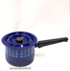 FINEL EMALI, Domino sininen emalikasari, Design:Arne Erkers ja  Esteri Tomula,Suunniteltu 1972- luku,v�h�isi� k�yt�n j�lki�,Halkaisija n.15 cm,Korkeus n.10 cm, ilman kantta ja kahvaa,1 kpl,87 � /kpl ( Tuote nro / Item #177N)