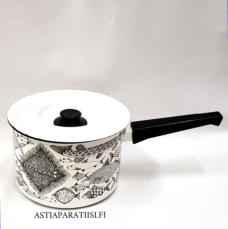 FINEL EMALI, Neptun emalikasari, Design:Esteri Tomula,Suunniteltu 1965-1970 luku,v�h�isi� k�yt�n j�lki�,Halkaisija n.17 cm,Korkeus n.11,5 cm, ilman kantta ja kahvaa,0 kpl, ( Tuote nro / Item #176N)