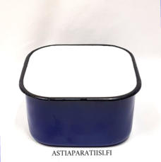 FINEL EMALI, s�ilytys/ j��kaappirasia,sininen/valkoinen,ter�s, 60-luku,Halkaisija n.15 cm X 15 cm,Korkeus n.8 cm,1 kpl,28 � /kpl ( Tuote nro / Item #188N)