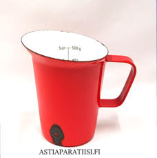 FINEL EMALI, punainen mittakannu ,k�yt�n j�lki� n�kyy kuvassa,Halkaisija n.10,5 cm,Korkeus n.13,5 cm,1 kpl,47 � /kpl ( Tuote nro / Item #193N)