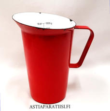 FINEL EMALI,Iso punainen mittakannu ,k�yt�n j�lki� yl�reunassa ,Halkaisija n.13 cm,Korkeus n.18,5 cm,1 kpl,87 � /kpl ( Tuote nro / Item #192N)
