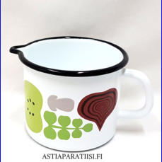 HACKMAN EMALI,iloinen Kes� -sarja, emalikaadin/kannu1,2 l,Design:Dog Design,todella hyv�ss� kunnossa Halkaisija n 13 5 cm, Korkeus n. 11 cm, 1kpl , 65�. (Tuote nro / Item 199N)