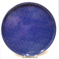 MARIMEKKO, retro iso peltinen sininen tarjotin,Design:Muija kuvio,V�h�isi� k�yt�n j�lki�, pohjassa naarmuja.halkaisija n.48,5 cm,1kpl,75� / kpl. (Tuote nro / Item 213N)