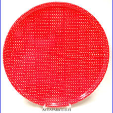 MARIMEKKO, retro iso peltinen punainen tarjotin,Design:Muija kuvio,halkaisija n.48,5 cm,1kpl,75� / kpl. (Tuote nro / Item 214N)