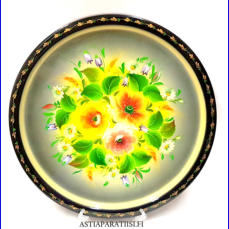 Ruusu-maalaus, vanha ven�l�inen kansan k�sity� maalaamalla metallitarjotin,(Rose painting, old Russian folk handicraft by painting a metal tray) halkaisija n.37 cm,1kpl,68� / kpl. (Tuote nro / Item 219N)