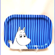 MUUMI peltinen tarjotin Muumipeikko,V�h�isi� k�yt�n j�lki, halkaisija n.30 cm X 21,5 cm,1kpl,28� / kpl. (Tuote nro / Item 222N)