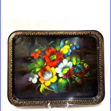 Ruusu-maalaus, vanha ven�l�inen kansan k�sity� maalaamalla metallitarjotin,(Rose painting, old Russian folk handicraft by painting a metal tray) halkaisija n.45 cm X 35 cm,1kpl,78� / kpl. (Tuote nro / Item 242N)