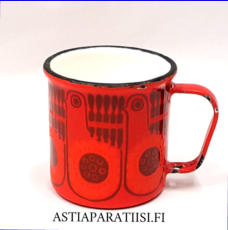 FINEL EMALI, punainen Lintu Riikinkukko ter�semaloitu, Design:Raija Uosikkinen. 1960-70 luku,.K�yt�n j�lki�,halkaisija n.7,5 cm,Korkeus n. 8 cm,0kpl. (Tuote nro / Item 249N)