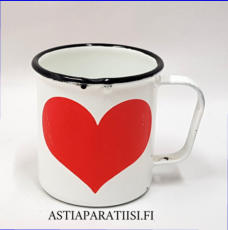 FINEL EMALI,  syd�nmuki,lasten muki ter�semaloitu, Design:Kaj Franck. 1960-70 luku,.K�yt�n j�lki�,halkaisija n.7,5 cm,Korkeus n. 8 cm,0 kpl, (Tuote nro / Item 248N)