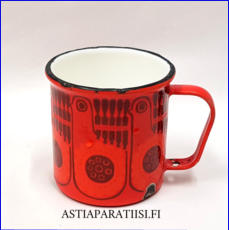 FINEL EMALI, punainen Lintu Riikinkukko ter�semaloitu, Design:Raija Uosikkinen. 1960-70 luku,.K�yt�n j�lki�,halkaisija n.7,5 cm,Korkeus n. 8 cm,0kpl (Tuote nro / Item 250N)