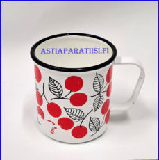FINEL EMALI,  Kirsikka muki, punainen, Design:Esteri Tomula,Vuosi, 1970,v�h�isi� k�yt�n j�lki�,  halkaisija n.7,5 cm,Korkeus n. 7,8 cm,0kpl, (Tuote nro / Item 291N)
