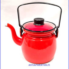 FINEL EMALI, kahvipannu Emaloitu ter�s,punainen musta / retro,Design:Harry Moilanen (malli),Tuotannossa 1960- luku, k�yt�n j�lki�,Halkaisija n. 10,5 cm,Korkeus n.11 cm, ilman kantta ja kahvaa,1 kpl,55 � /kpl ( Tuote nro / Item #295N