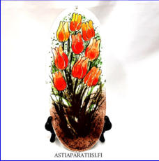 ARABIA, Sein�laatta " Tulppaaneja tulvillaan ", Design:Helj� Liukko-Sundstr�m, Valmistettu 1990,Korkeus n. 32 cm, leveys n. 13 cm 75�( Tuote nro / Item #157HL )