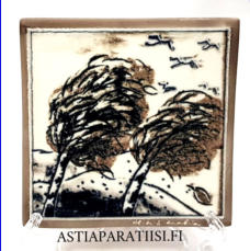 ARABIA, Sein�laatta " Syksyn tuulessa ", Design:Helj� Liukko-Sundstr�m, Valmistettu 1984,Korkeus n. 11,8 cm, leveys n. 11,8 cm 55 �( Tuote nro / Item #217HL )