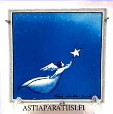 ARABIA, Sein�laatta " Enkeli Lent�� ", Design:Helj� Liukko-Sundstr�m, Valmistettu 2000,Korkeus n. 11,8 cm, leveys n. 11,8 cm 55 �( Tuote nro / Item #226HL )