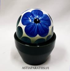 ARABIA, Ikikukka Saintpaulia, sininen v�ri sign k�sin HLS,Design:Helj� Liukko-Sundstr�m,Valmistusvuosi 1990-luvulta ,kokonaiskorkeus 12 cm,0kpl Tuote nro / Item #290HL )