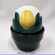 ARABIA, Ikikukka, Tulppaani,keltainen v�ri,sign k�sin HLS,Design:Helj� Liukko-Sundstr�m,Valmistusvuosi 1990-luvulta ,kokonaiskorkeus 12 cm, 95 �( Tuote nro / Item #295HL )
