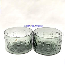 NUUTAJ�RVI LASI,Flora J��tel�malja / J�lkiruokamalja harmaa v�rinen,Design:Oiva Toikka,Valmistettu 1966-78,Korkeus n.5 cm, halkaisija n.8 cm, 1 kpl,38� /kpl ( Tuote nro / Item #102LJ )