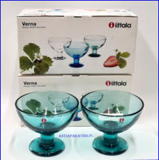 IITTALA, Verna J�lkiruokamalja / tarjoilukulho,merensininen, Design:Kerttu Nurminen,halkaisija n. 11 cm, Korkeus n.8,6 cm ,4 kpl. 25�/kpl,.( Tuote nro / Item #140LJ )