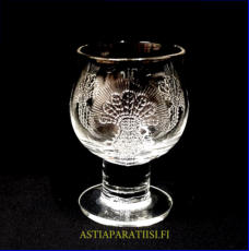 NUUTAJ�RVI,Silja,Ryyppylasi,"Riikinkukko-kuvio"Design: Heikki Orvola,tuotannossa: 1976,Korkeus n.6,8 cm ,halkaisija n.4,2 cm, 2 kpl,13�/kpl,( Tuote nro / Item #199J )