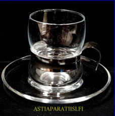 IITTALA, "Paula"  Irlantilainen kahvilasi / kahvikuppi ja asetti , Ter�ksinen  pidike,Design:Jorma Vennola,Tuotannossa 1978-89,Korkeus n.8,5 cm ,halkaisija n. 6,5 cm,1 kpl,28 � / kpl.( Tuote nro / Item #291J )