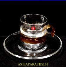 IITTALA, "Paula"  Irlantilainen kahvilasi / kahvikuppi ja asetti , kullattu pidike,Design:Jorma Vennola,Tuotannossa 1978-89,Korkeus n.7,3 cm ,halkaisija n. 6,3 cm,2 kpl,24 � / kpl.( Tuote nro / Item #293J )