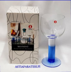 IITTALA,"Mondo" sininen punaviinilasi,Design:Kerttu Nurminen, Tuotannossa: 1998-2008, Korkeus n.16,5 cm , Halkaisija n.7,4 cm, 1 kpl paketissa,uusi,36�/kpl,( Tuote nro / Item #466J )