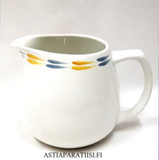 ARABIA, Tipla sarjan maitokannu,Malli B, jonka Kaj Franck ja Kaarina Aho ovat suunnitelleet 1951. Koriste design, Raija Uosikkinen. Leima, 1964-71. Valmistus 1956-61. K�sinmaalattu. Lasitteen suojaama koriste,Korkeus n.12,5 cm,70� ( Tuote nro / Item #135D