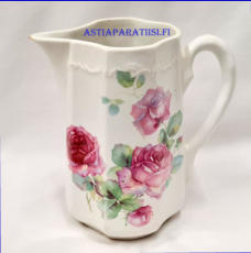 ARABIA,SI kaadin, 1.3 l valmistettu posliinista 1906-1923 jan 1941 saaka,Kannun Sis�puolella on halkeama mutta ei l�pi ja pohjassa k�yt�n j�lki�,korkeus n.16,5 cm,1kpl,185�/kpl ( Tuote nro / Item #208D) siit� eteenp�in fajnssisena vuotee