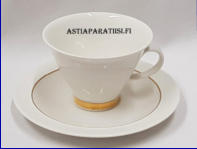 ARABIA,Harlekin Gold kahvikuppi ,Design:Inkeri Leivo,Kupin korkeus n. 7 cm, halkaisija n.9 cm,Suunniteltu vuonna 1988-1997,6 kpl,48� /kpl  ( Tuote nro 166 Q )