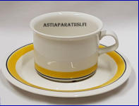 ARABIA,Faenza Keltaraita teekuppi,Design:Peter Winquist,Kupin korkeus n. 6,6 cm, halkaisija n. 9,4 cm, Suunniteltu vuonna 1974-1979,0 kpl,  ( Tuote nro 196Q )