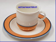 ARABIA, Arctica Aprikos kahvikuppi, Design:Inkeri Leivo,Kupin korkeus n.6,2 cm, halkaisija n. 6,4 cm, Suunniteltu vuonna 1989-1991, 9kpl, 26�/kpl ( Tuote nro 236Q )