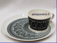 ARABIA, RIIKINKUKKO TV-setti, Design:Raija Uosikkinen (koriste), Kaj Franck (malli),Kupin korkeus n.5,6 cm, halkaisija n. 8 cm,v�h�isi� k�yt�n j�lki�, Suunniteltu vuonna 1952 -1965, 1 setti, 120�/setti ( Tuote nro 263Q )