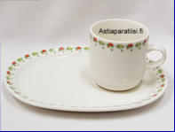 ARABIA,Forte Flora aamiaissetti,malli AF,Design:Jussi Ahola,Kupin korkeus n.7,7 cm, halkaisija n. 7,4 cm, Suunniteltu vuonna 1985. 0 setti , ( Tuote nro 331Q )