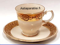 ARABIA, Mekka  espressokuppi /mokkakuppi,malli AX,Design:Olga Osol,Reunoissa kultaraita,Kupin korkeus n.5,8 cm, halkaisija n. 6 cm, Suunniteltu vuonna 1950, 2 kpl,22�/ kpl ( Tuote nro 341Q )