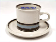 ARABIA, Suvanto kahvikupi,Design:Raija Uosikkinen (koriste), Ulla Procope (malli),Suunniteltu vuonna 1960 (malli), 1984 (koriste),Kupin korkeus n. 6,5 cm, halkaisija n. 7 cm, 3kpl,38�/kpl, ( Tuote nro 403 Q )