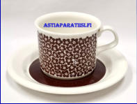 ARABIA,  Faenza ruskeakukka kuppi +lautanen,Design:Inkeri Sepp�l� ( koriste ), Peter Winquist ( malli ),Suunniteltu vuonna1970 (malli), 1972 (koriste), Kupin korkeus n. 6 cm, halkaisija n. 7,8 cm,1 kpl,48�/kpl ( Tuote nro 414Q )