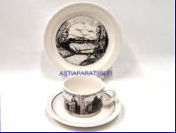 ARABIA,Tyrn�v� kahvikuppi, asetti ja leivoslautanen,Design:Raija Uosikkinen,Kupin korkeus n. 5 cm, halkaisija n. 7,5 cm,Suunniteltu vuonna1975-1981, v�h�isi� k�yt�n j�lki�,0 setti,( Tuote nro 448Q )