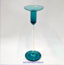 RIIHIM�EN LASI, Harlekiini kynttil�njalka turkoosi,signeerattu, Design:Nanny Still,1964-69-luku,Korkeus n. 23 cm,halkaisija n.7,5 cm, 1kpl, 145�/kpl ( Tuote nro / Item #182C )