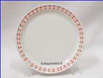 ARABIA,Seita pullalautanen / leip�lautanen,punainena,Design:Raija Uosikkinen ( koriste ), B�ck G�ran ( malli ),lautanen halkaisija n.17 cm,Suunniteltu vuonna 1963-1964, 3 kpl,18�/ kpl ( Tuote nro 142PL )